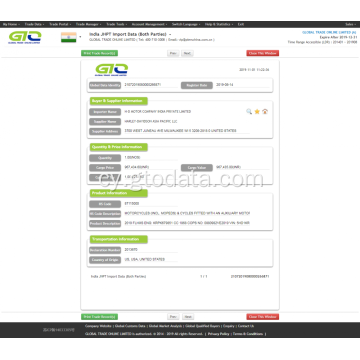 Sampl Data Mewnforio Beiciau Modur-India